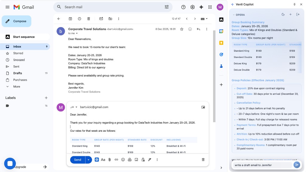 Venli Chrome extension inside hotel workflows